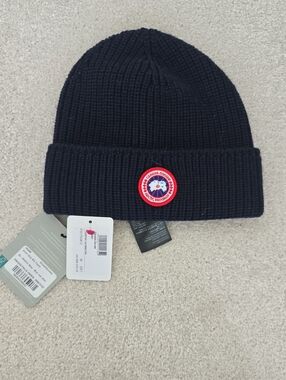 Canada Goose Navy Ribbed Cuffed Beanie with Logo Patch